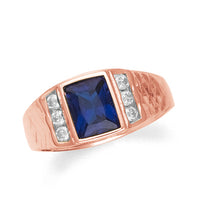 Gold Mens Sapphire Ring with CZ