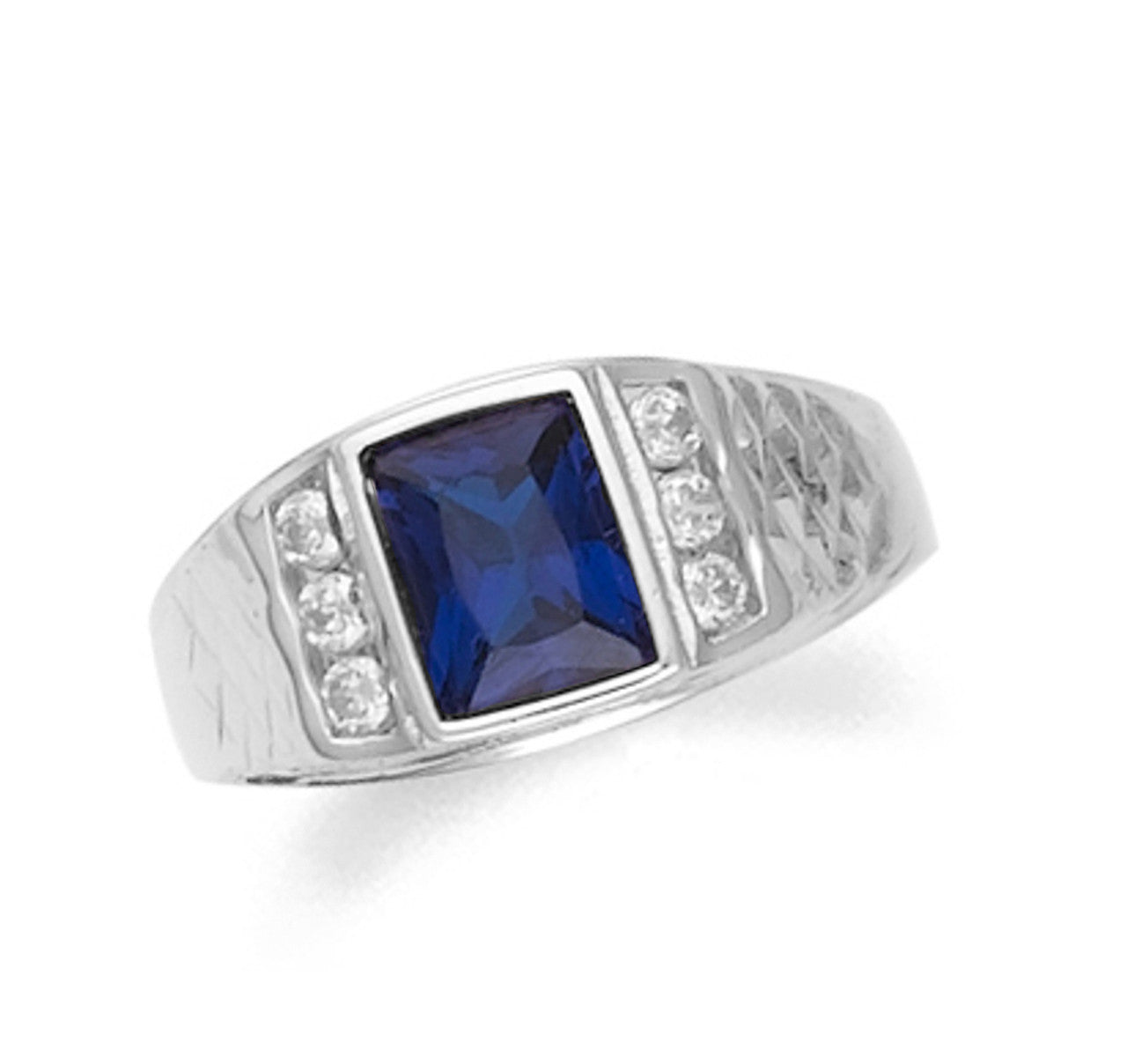 Gold Mens Sapphire Ring with CZ