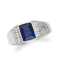 Gold Mens Sapphire Ring with CZ