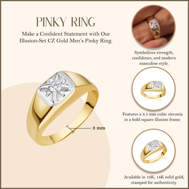 Gold Men's Pinky Ring with Cubic Zirconia