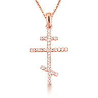 14K Gold Diamond Russian Orthodox Cross Crucifix Pendant Necklace (Available in Yellow/Rose/White Gold)