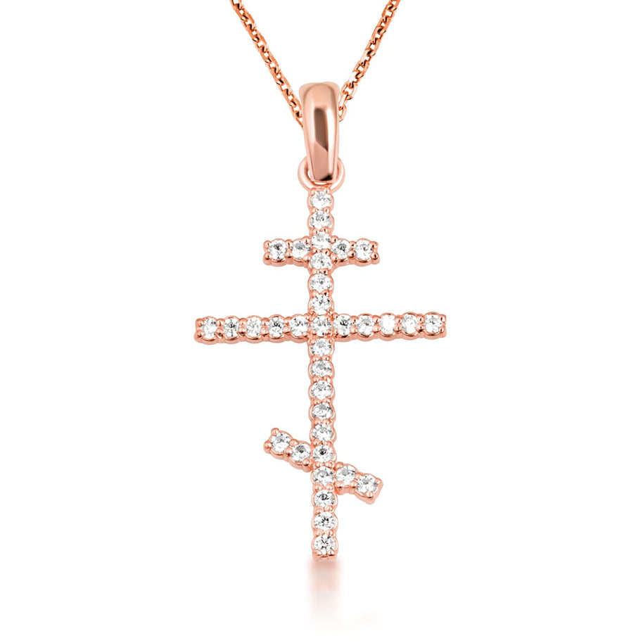10K Gold Cubic Zirconia Russian Orthodox Cross Crucifix Pendant Necklace (Available in Yellow/Rose/White Gold)