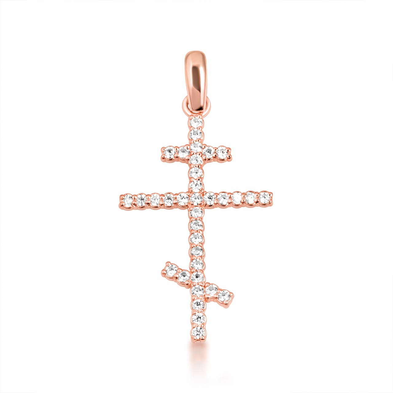 10K Gold Cubic Zirconia Russian Orthodox Cross Crucifix Pendant Necklace (Available in Yellow/Rose/White Gold)