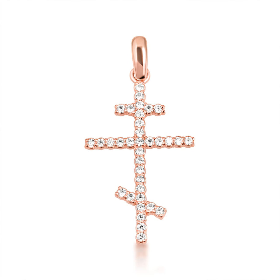 14K Gold Diamond Russian Orthodox Cross Crucifix Pendant Necklace (Available in Yellow/Rose/White Gold)