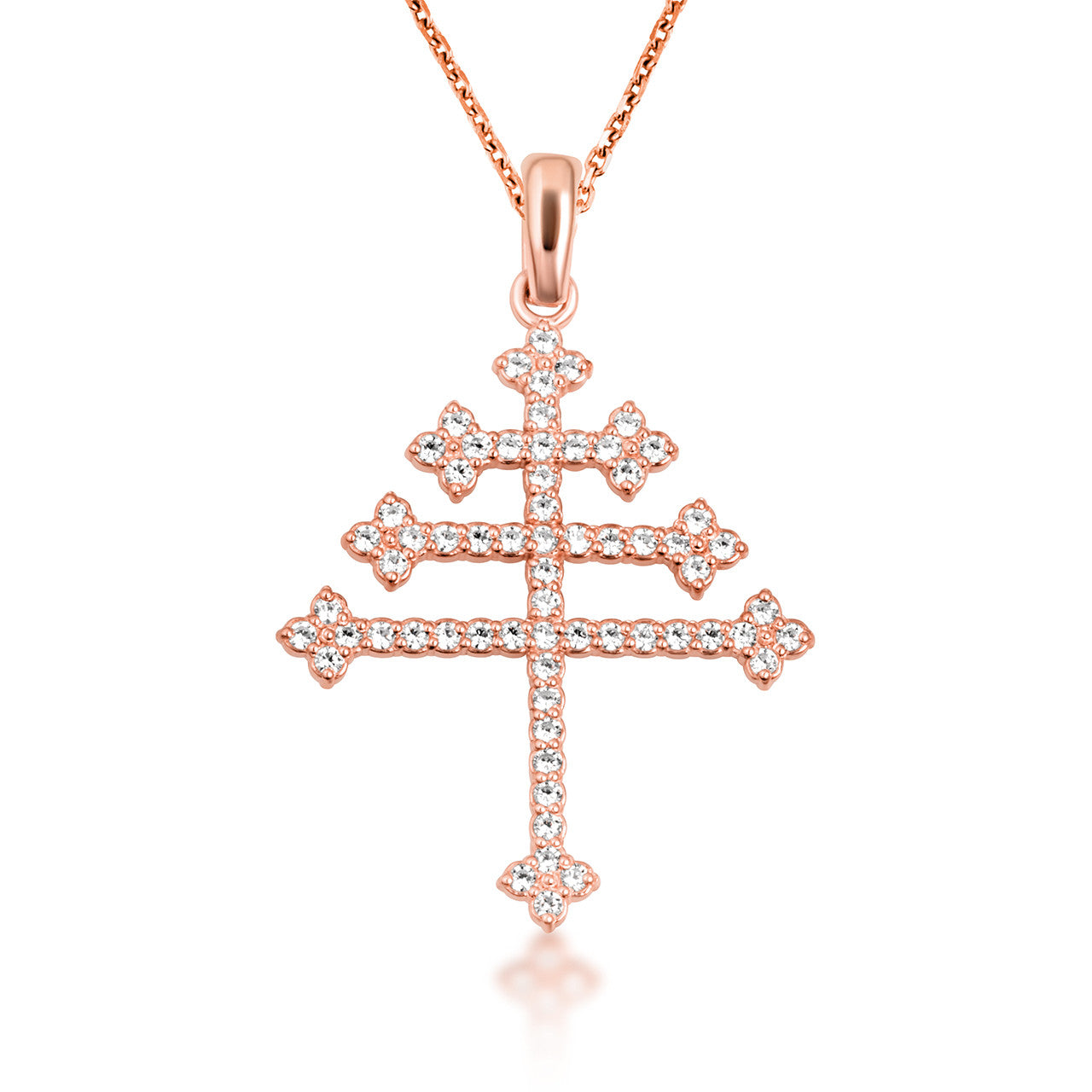 10K Gold Studded Papal Cross Pendant Necklace (Available in Yellow/Rose/White Gold)