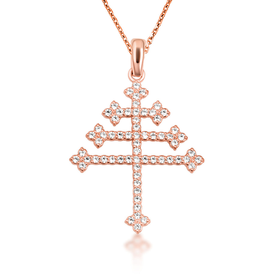 14K Gold Diamond Studded Papal Cross Pendant Necklace (Available in Yellow/Rose/White Gold)