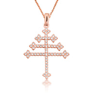 14K Gold Diamond Studded Papal Cross Pendant Necklace (Available in Yellow/Rose/White Gold)