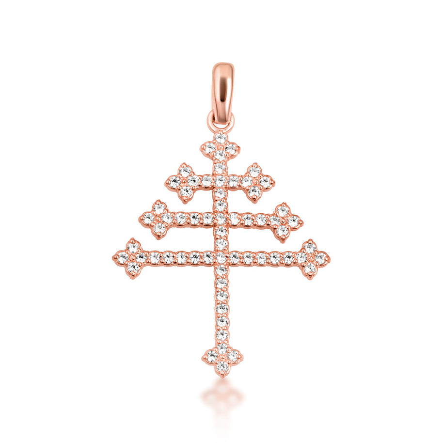 14K Gold Diamond Studded Papal Cross Pendant Necklace (Available in Yellow/Rose/White Gold)