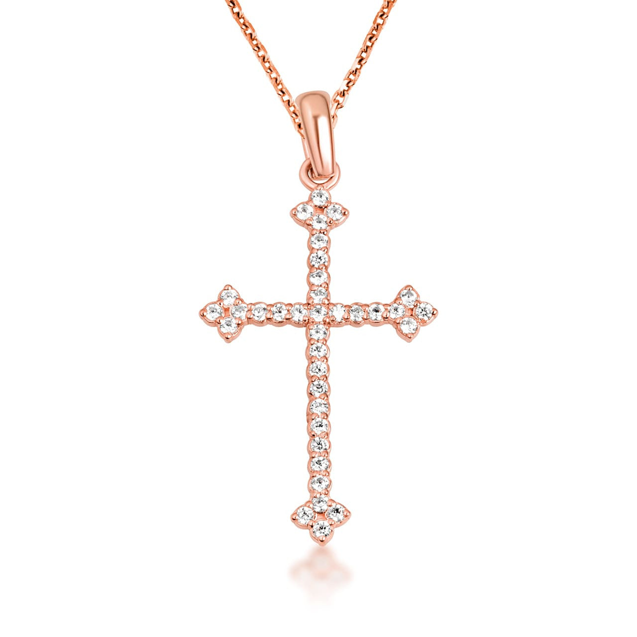 10K Gold Studded Botonee Budded Cross Pendant Necklace (Available in Yellow/Rose/White Gold)