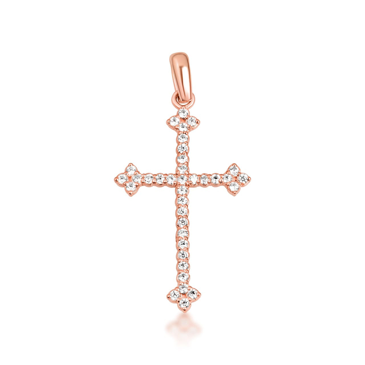 10K Gold Studded Botonee Budded Cross Pendant Necklace (Available in Yellow/Rose/White Gold)