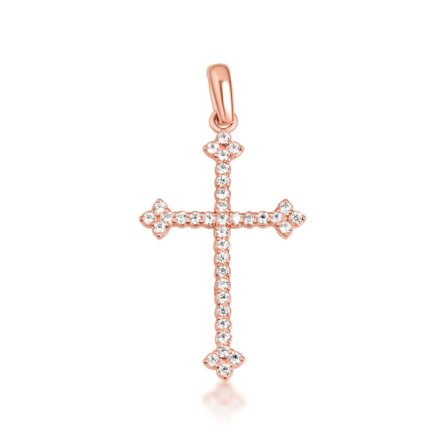 10K Gold Studded Botonee Budded Cross Pendant Necklace (Available in Yellow/Rose/White Gold)