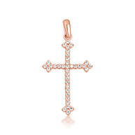 10K Gold Studded Botonee Budded Cross Pendant Necklace (Available in Yellow/Rose/White Gold)