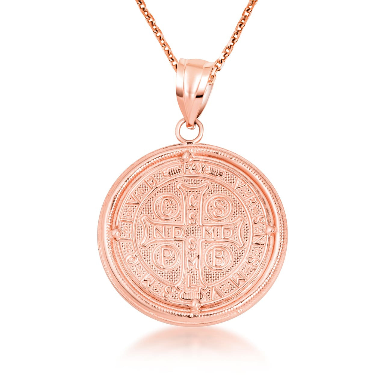 14K Two-Tone Gold Saint Benedict Diamond Halo Medallion Pendant Necklace (Available in Small/Large & Yellow/Rose/White Gold)
