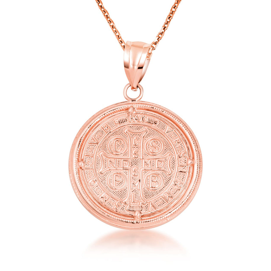 14K Two-Tone Gold Saint Benedict Diamond Halo Medallion Pendant Necklace (Available in Small/Large & Yellow/Rose/White Gold)