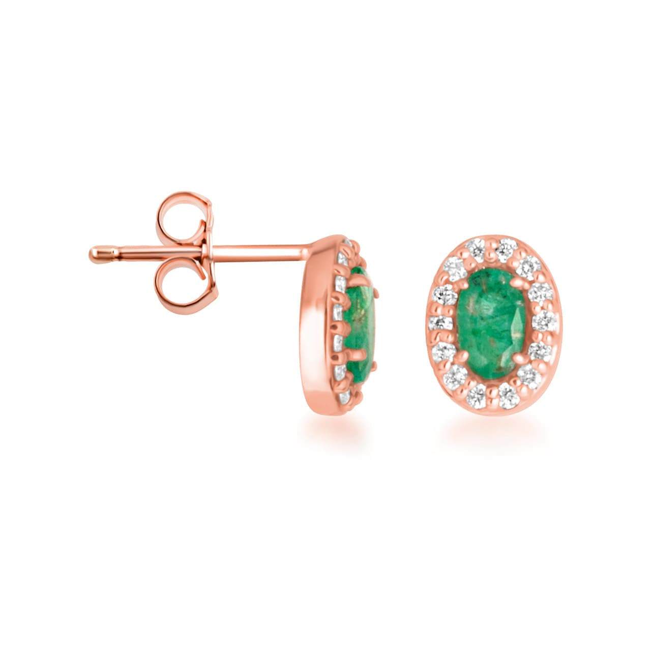 Gold Personalized Genuine Gemstone Halo Stud Earrings (Available in Yellow/Rose/White Gold)