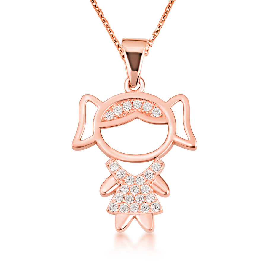 Gold Girl Silhouette Studded Pendant Necklace (Available in Yellow/Rose/White Gold)