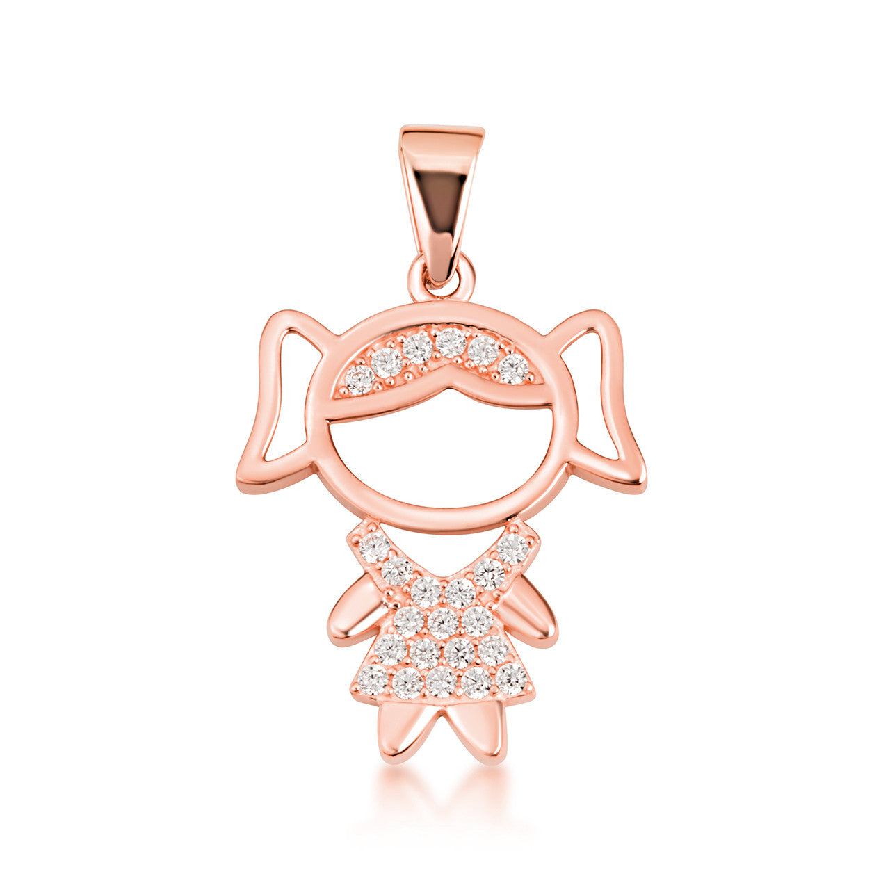 Gold Girl Silhouette Studded Pendant Necklace (Available in Yellow/Rose/White Gold)