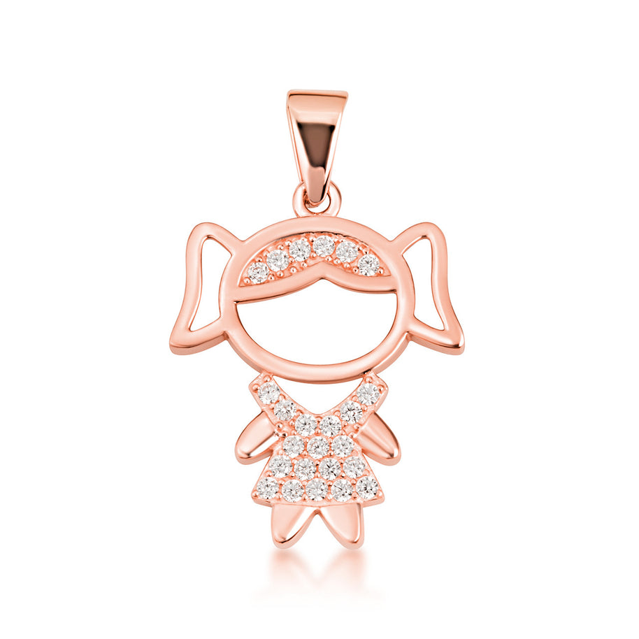 Gold Girl Silhouette Studded Pendant Necklace (Available in Yellow/Rose/White Gold)