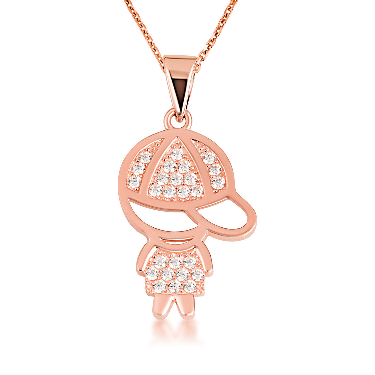 Gold Boy Silhouette Studded Pendant Necklace (Available in Yellow/Rose/White Gold)