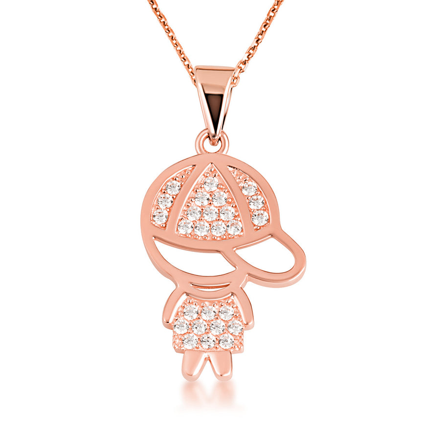 Gold Boy Silhouette Studded Pendant Necklace (Available in Yellow/Rose/White Gold)