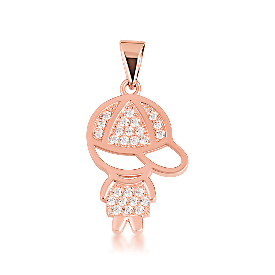 Gold Boy Silhouette Studded Pendant Necklace (Available in Yellow/Rose/White Gold)