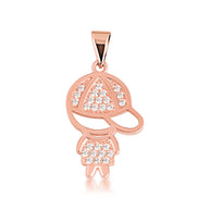 Gold Boy Silhouette Studded Pendant Necklace (Available in Yellow/Rose/White Gold)