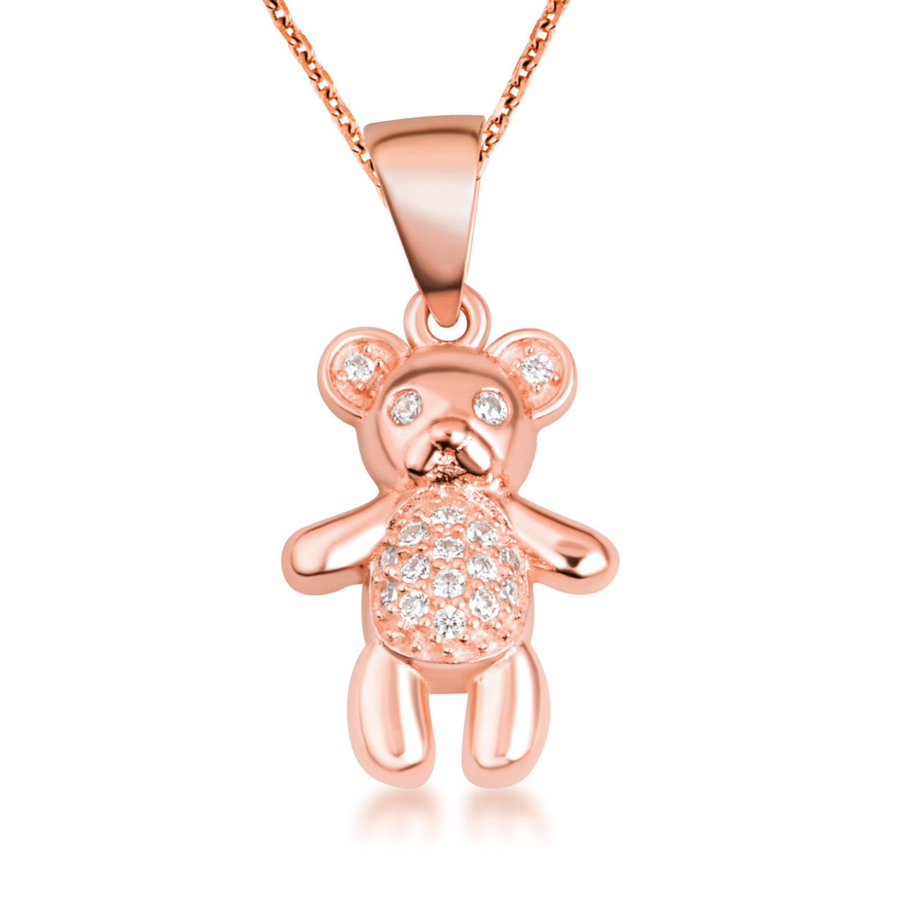 Gold Teddy Bear Studded Toy Pendant Necklace (Available in Yellow/Rose/White Gold)