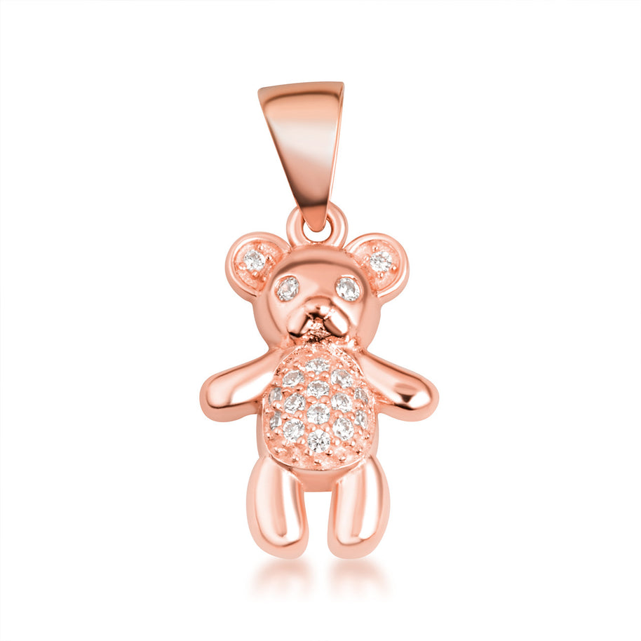 Gold Teddy Bear Studded Toy Pendant Necklace (Available in Yellow/Rose/White Gold)