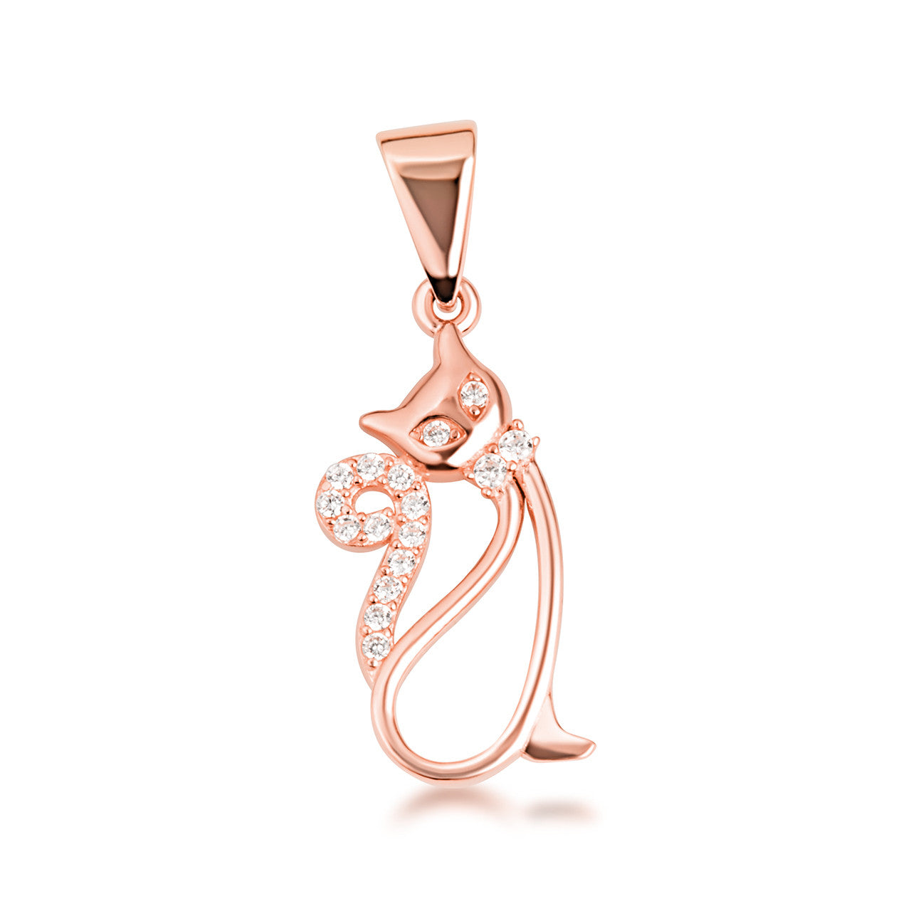 Gold Cat Silhouette Studded Pendant Necklace (Available in Yellow/Rose/White Gold)