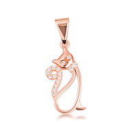 Gold Cat Silhouette Studded Pendant Necklace (Available in Yellow/Rose/White Gold)