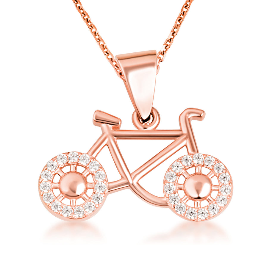 Gold Bicycle Sports Studded Cycling Pendant Necklace (Available in Yellow/Rose/White Gold)