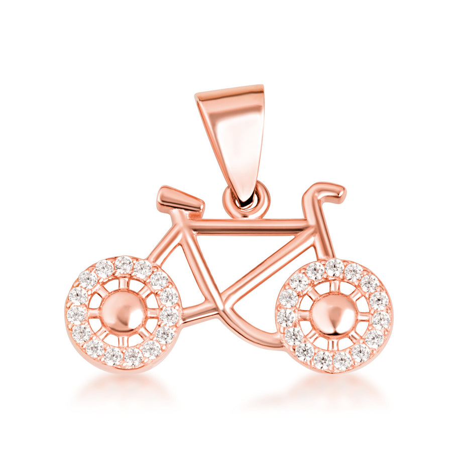 Gold Bicycle Sports Studded Cycling Pendant Necklace (Available in Yellow/Rose/White Gold)
