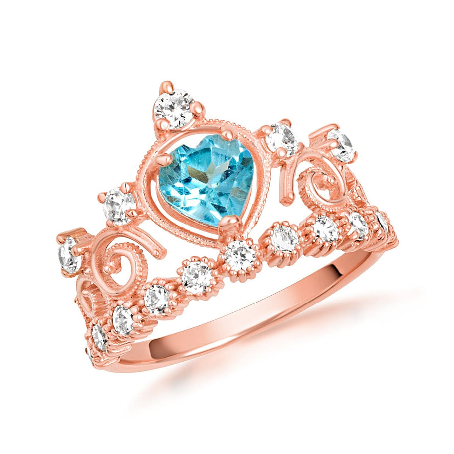Gold Personalized Heart Cut Birthstone Crown Ring (Available in Yellow /Rose/White Gold)