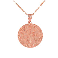 Solid Gold Vegvisir Viking Norse Compass Pendant Necklace (Available in Yellow/Rose/White Gold)