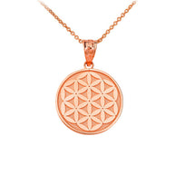 Gold Beaded Flower of Life Medallion Pendant Necklace (Available in Yellow/Rose/White Gold)
