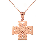 Gold Woven Celtic Cross Pendant Necklace (Available in Yellow/Rose/White Gold)