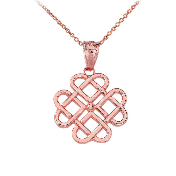 Gold Woven Celtic Hearts Pendant Necklace (Available in Yellow/Rose/White)