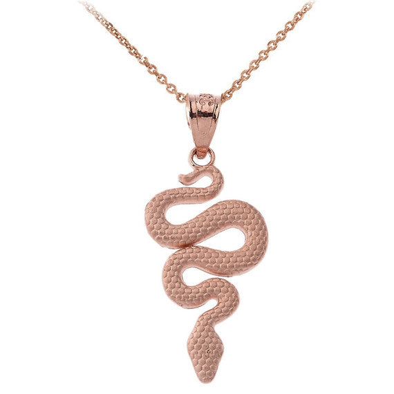 Textured Snake-Serpent Pendant Necklace in Gold (Available in Yellow/Rose/White Gold)
