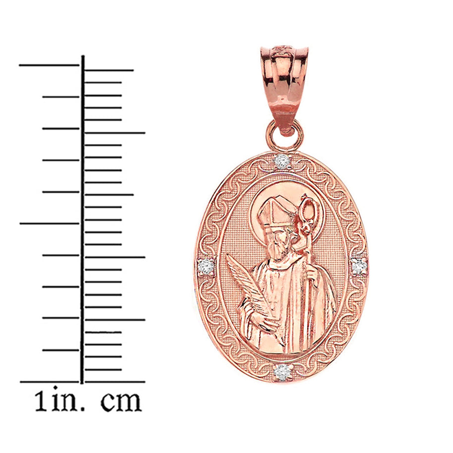 Engravable Diamond Saint Valentine Pray For Us Oval Pendant Necklace (1.04