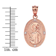 Engravable Diamond Saint Valentine Pray For Us Oval Pendant Necklace (1.04