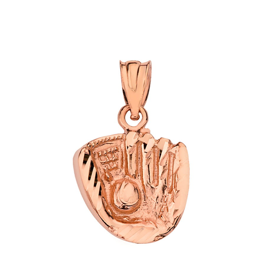Solid Gold Diamond Cut Baseball Glove Pendant Necklace (Available in Yellow/Rose/White)