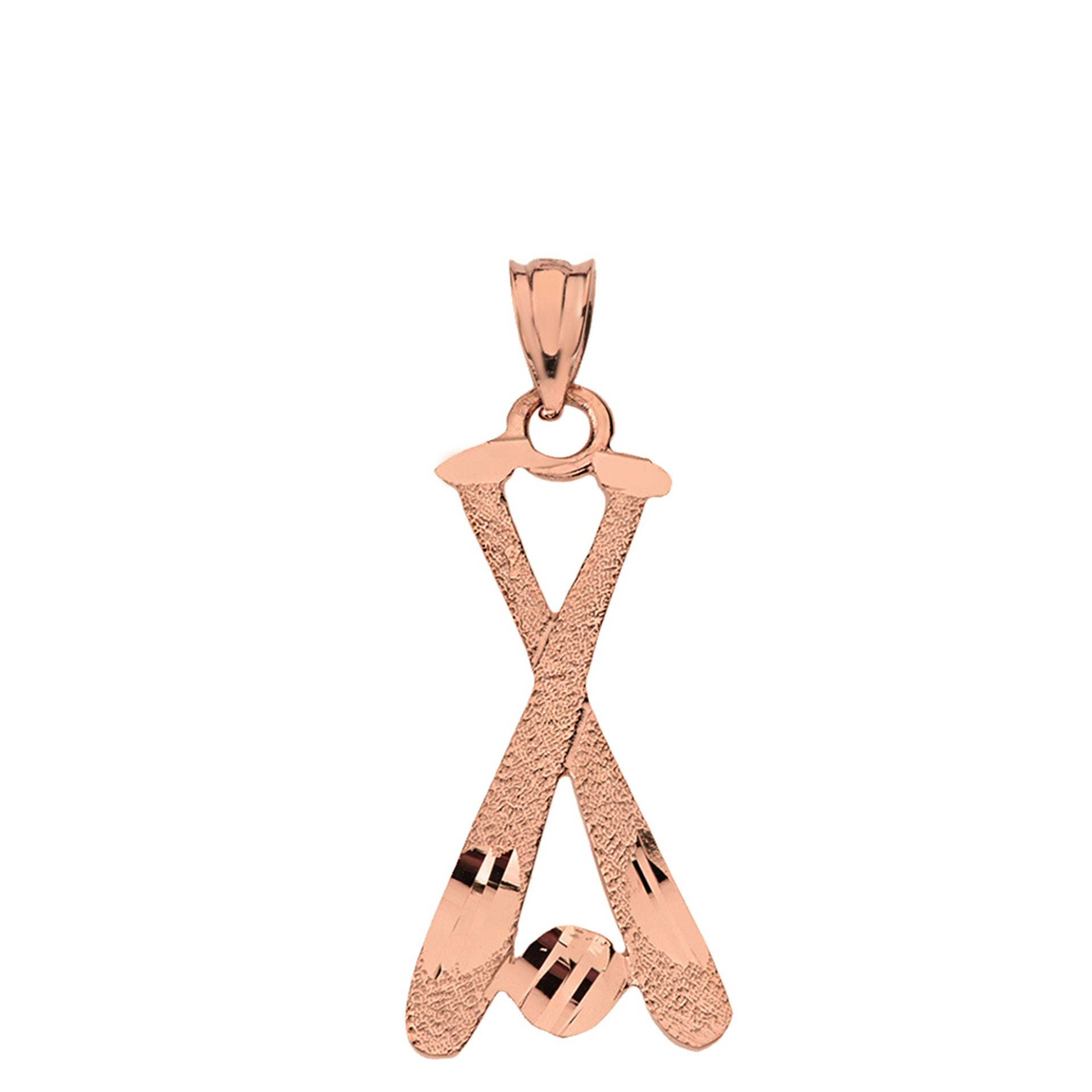 Diamond Cut Baseball Bats Pendant Necklace in Solid Gold (Yellow/Rose/White)