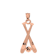 Diamond Cut Baseball Bats Pendant Necklace in Solid Gold (Yellow/Rose/White)