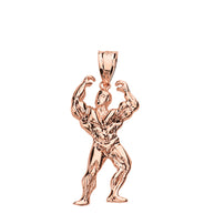 Weightlifting Fitness Sport Bodybuilder Pendant Necklace in Solid Gold (Yellow/Rose/White)