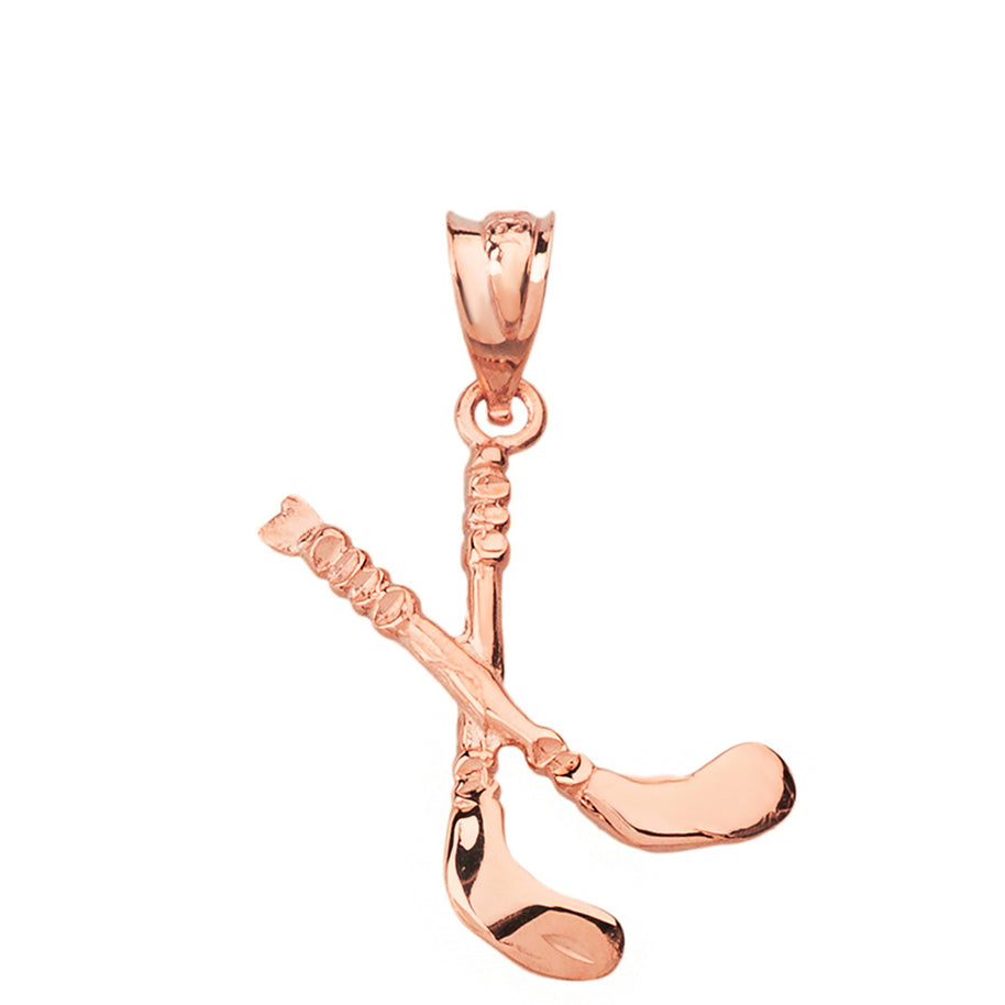 Solid Gold Hockey Sticks 3D Pendant Necklace (Available in Yellow/Rose/White Gold)