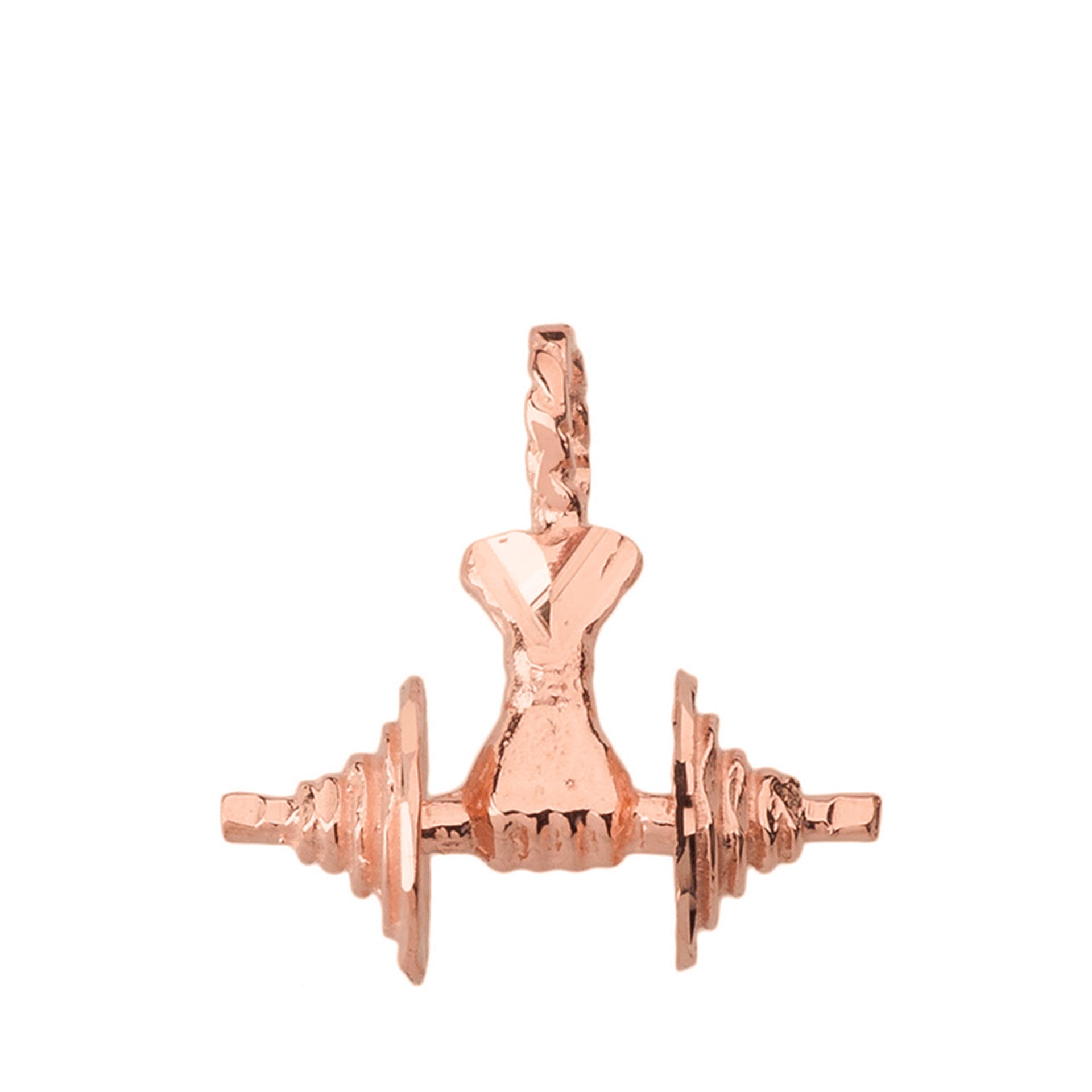 Bodybuilding Lifting Barbell 3D Pendant Necklace in Solid Gold (Available inYellow/Rose/White)