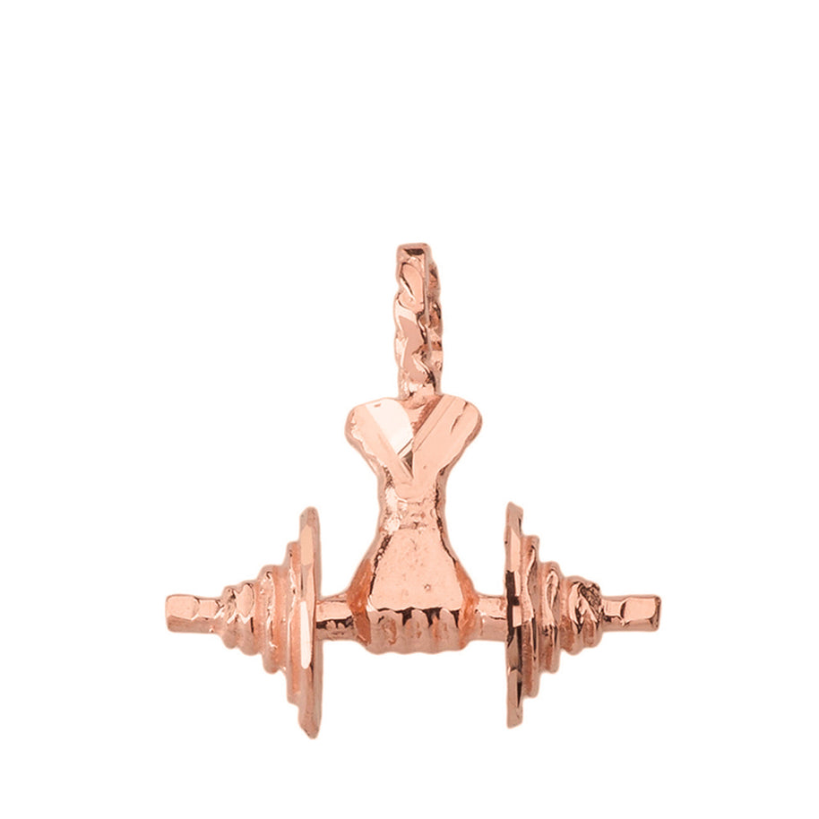 Bodybuilding Lifting Barbell 3D Pendant Necklace in Solid Gold (Available inYellow/Rose/White)