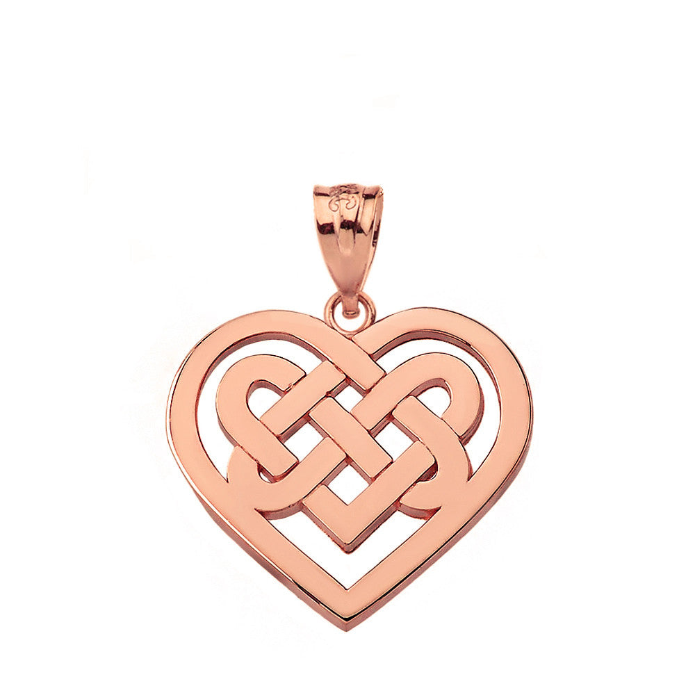 Solid Gold Celtic Knot Woven Heart Pendant Necklace (Available in Yellow/Rose/White Gold)