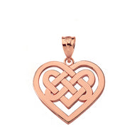 Solid Gold Celtic Knot Woven Heart Pendant Necklace (Available in Yellow/Rose/White Gold)