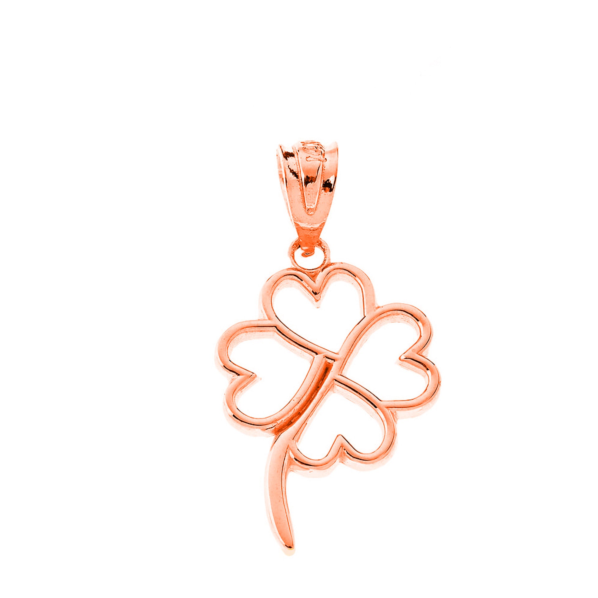 Gold 4 Leaf Clover Heart Lucky Pendant Necklace (Available in Yellow/Rose/White Gold)